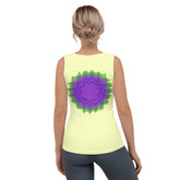 Close-up of the Meditative Muse tank top fabric detail.